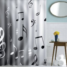 Home Bath Decor Music Notes Waterproof Polyester Fabric Shower Curtain 59" x 71"