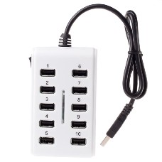 10 Ports USB 2.0 Hub Concentrator With Power Port White