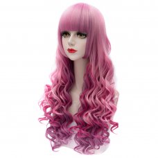 LW-950C Cosplay COS Wig Neat Bangs Long Curly Hair Multi-color Fading