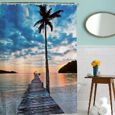 Coconut Trees Dock Bridge Waterproof Shower Curtain 12 hooks Polyester