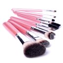 10PCS Cosmetic Brush Set With Lightning Pink Leather Pouch