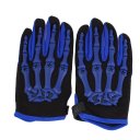 Men Winter Blue Hand Bone Pattern Black Motorcycle Full Finger Gloves Pair
