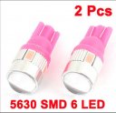 2 Pcs Pink T10 5630 SMD 6 LED Dashboard Light Lamp for Vehicle Car