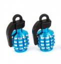 4PCS Cyan Blue Black Alloy Grenade Shape Tire Tyre Valve Caps for Car