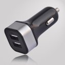 4.2A black surface color silver ring color square shape dual usb car charger