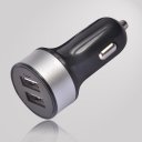 3.4A black surface color silver ring color round shape dual usb car charger