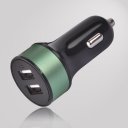 3.4A black surface color green ring color round shape dual usb car charger