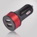 3.4A black surface color red ring color round shape dual usb car charger