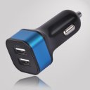 4.2A black surface color blue ring color square shape dual usb car charger