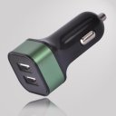 4.2A black surface color green ring color square shape dual usb car charger