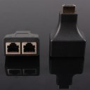 HQ HDMI to Dual Port RJ45 Network Cable Extender by Cat 5 e /6 1080p BLACK 