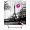 Vermilion Tower Family Bathroom Shower Curtain Simple Polyester Ring Pull Easy