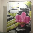 Red Flower Bamboo Stone Family Bathroom Shower Curtain Simple Polyester Ring