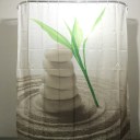 Green Leaves Stones Design Shower Curtain Bathroom Waterproof Polyester Curtain