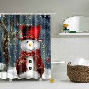 180*180cm 3D Christmas Snowman Waterproof Bathroom Fabric Shower Curtain Decor