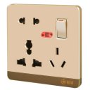 13A Wall-Mount Socket Panel Three Outlets With Indicator Light Golden 13A-1