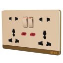 13A Wall-Mount Socket Panel Four Outlets With Indicator Light Golden