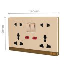 13A Wall-Mount Socket Panel Four Outlets With Indicator Light Golden