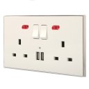13A Wall-Mount Socket Panel Two Outlets+Two USB Ports with Indicator Light British Standard White