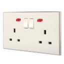 13A Wall-Mount Socket Panel Two Outlets with Indicator Light British Standard White