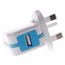 Protable Travel Power Charger Adapter 3Y-130 British Standard BS 5V 1A Dual USB White with Blue