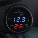 Multi Function Car Voltmeter 3 In 1 Car Thermometer USB Charger Blue+Red