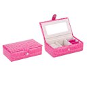 Jewelry Box Casket Box Exquisite Makeup Case Organizer Alligator Grain Pink
