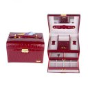 Leather Jewelry Box Casket Box Exquisite Makeup Case Organizer Crocodile Stripe Black