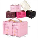 Jewelry Box Casket Box Exquisite Makeup Case Organizer 3 Drawers Rose Red