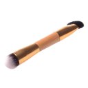 Double End Makeup Brush Bamboo Handle Brush Round End Flat End Brown