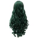 LW-1077 Cosplay COS Wig Sideswept Bangs Long Curly Hair Dark Green Highligts