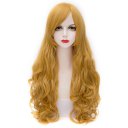 T0953 Cosplay COS Wig Sideswept Bangs Long Curly Hair Golden Yellow