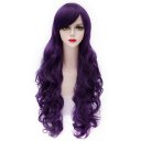 STFP20 Cosplay COS Wig Sideswept Bangs Long Curly Hair Dark Purple