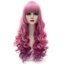 LW-950C Cosplay COS Wig Neat Bangs Long Curly Hair Multi-color Fading