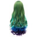 LW-1070 Cosplay COS Wig Sideswept Bangs Long Curly Hair Green to Blue to Purple