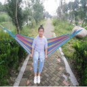 Outdoor Hammock For One Person Canvas Hammock With Cloth Bag Rope Light Green Colorful Strip