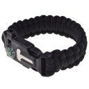 Paracord Bracelet with Compass, Whistle, Flintstone, Climbing Rope Black