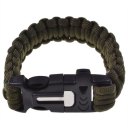 Paracord Bracelet with Whistle, Flintstone, Knife, Climbing Rope Green
