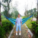 Outdoor Hammock For Two People Canvas Hammock With Cloth Bag Rope Blue Colorful Strip