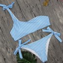 Vertical Stripe Printed Single Shoulder Lacing Tie Sexy Two-piece Bikini Set