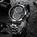 Men Multifunctional Stainless Steel Watch Business Round Dial Quartz Watch