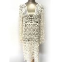 Sexy Women Beach Cover up Dress Swimsuits Long-Sleeved Lace Beach Tunic