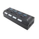 Portable USB 3.0 High Speed Hub with Four Separate Ports with Power Supply