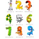 16" Animal Pattern Number Aluminum Foil Balloons Lovely Cartoon Party Decor