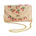 Women Straw Beach Bag Handmade Cherry Embroidery Unique Rattan Shoulder Bag