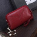 Simple Smooth PU Leather Small Clutch Handbag Wallet Purse With Wrist Strap