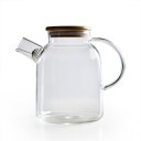 Heat Resistant Borosilicate Glass Water Bottle Flower Tea Pot With Bamboo Lid
