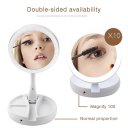Double-sided LED Lights Makeup Mirror Folding Rotating Cosmetic Storage Mirror