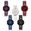 Korean Fashionable Women Diamond Shape PU Leather Strap Quartz Wrist Watch
