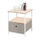 Nightstand 1-Drawer Shelf Storage- Bedside Furniture & Accent End Table Chest For Home, Bedroom, Office, College Dorm, Steel Frame, Wood Top, Easy Pull Fabric Bins Linen / Natural